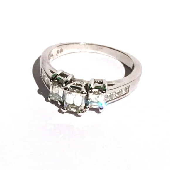 💎 18K 1.55CT VS Natural Diamond Large Emerald Princess Cut White Gold Ring - Picture 2 of 5